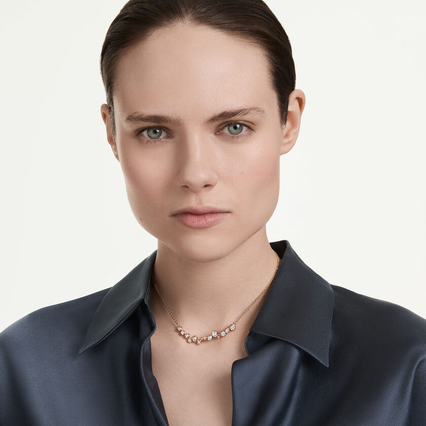 swarovski constella necklace  round cut  white  18k rose gold finish