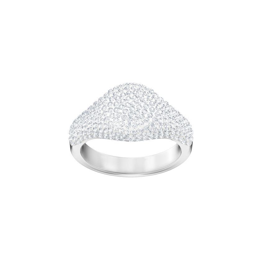 Stone Signet Ring, White, Rhodium Plating