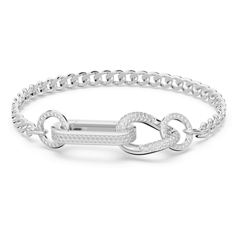 Dextera bracelet, Pavé, Mixed links, White, Rhodium plated swarovski dextera bracelet pav mixed links white rhodium plated