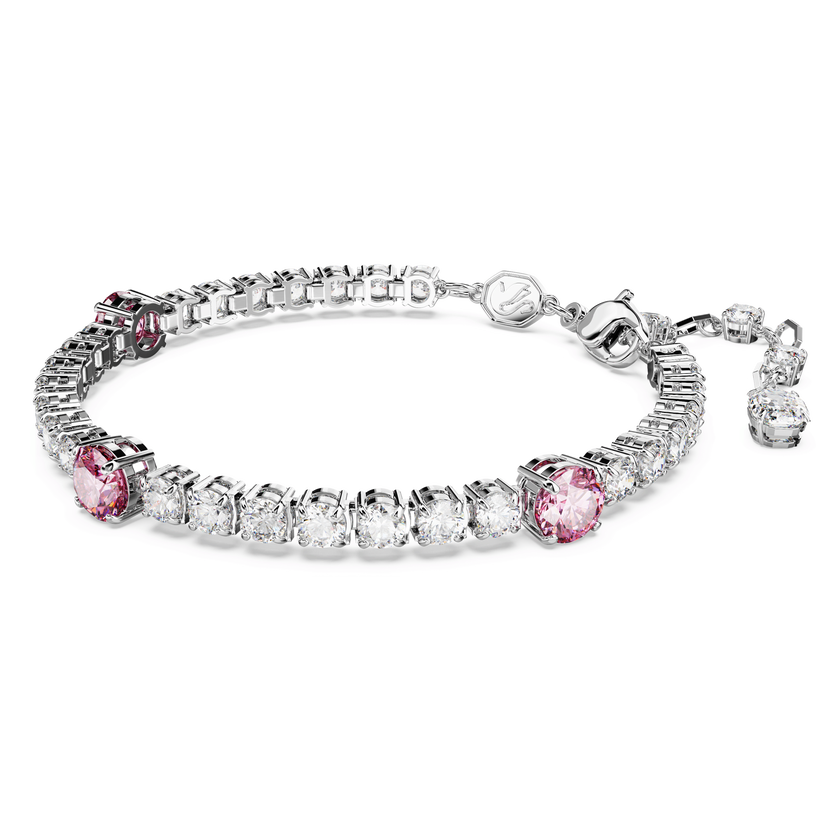 swarovski matrix tennis bracelet  mixed cuts  pink  rhodium plated