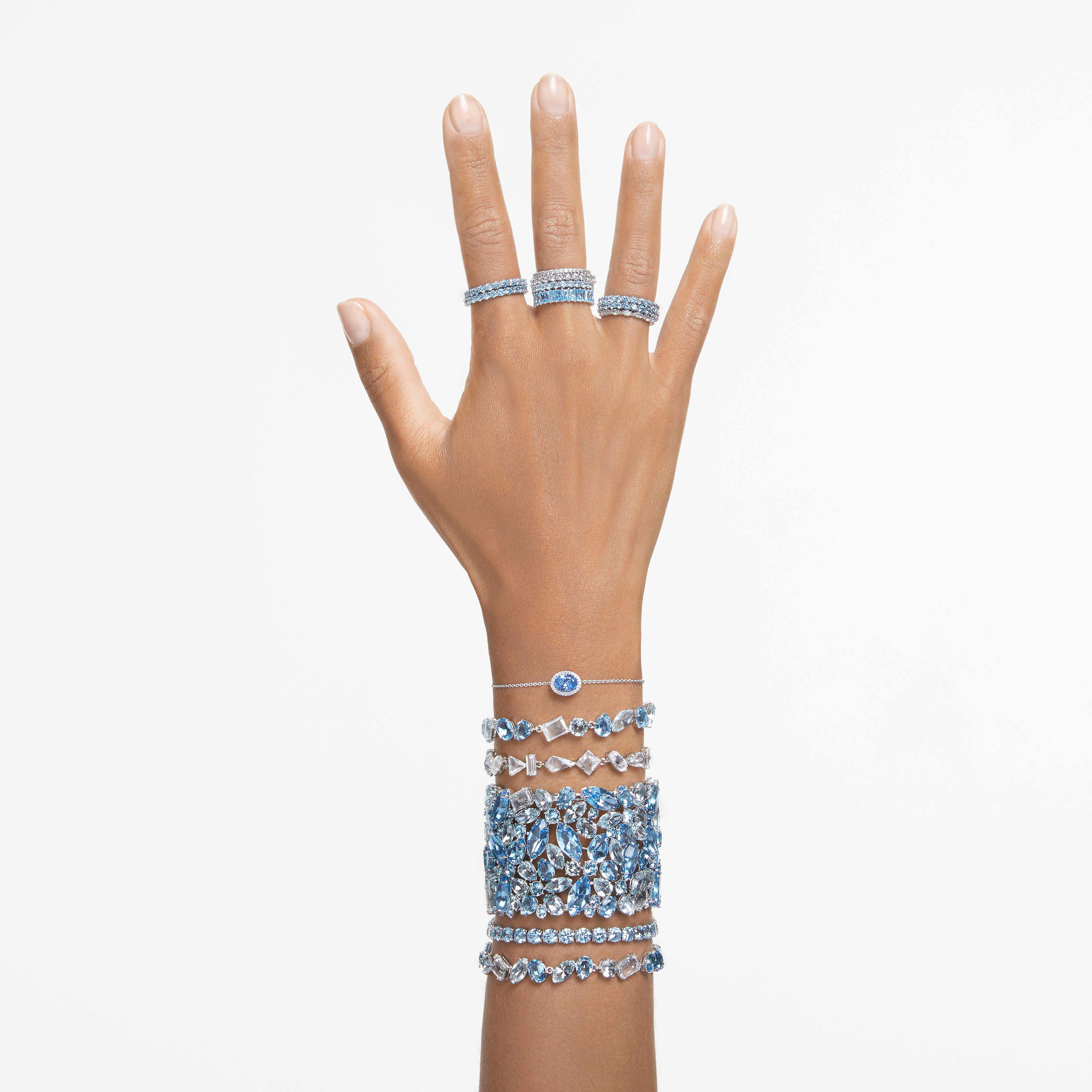 swarovski matrix ring  baguette cut  blue  rhodium plated
