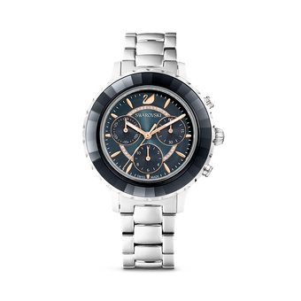 swarovski octea lux chrono watch  metal bracelet  black  silver tone