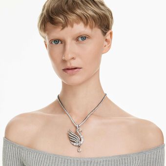 swarovski swan vienna pendant and brooch  swan  white  ruthenium plated