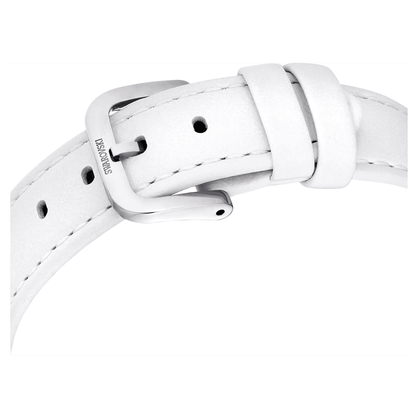 swarovski crystalline lustre watch  swiss made  leather strap  white  stainless steel