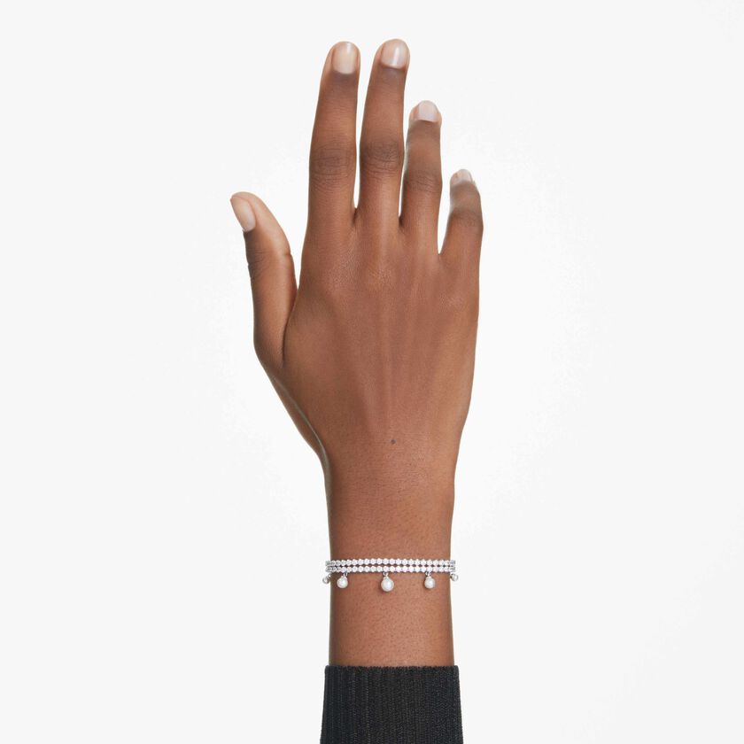 ariana grande x swarovski bracelet  crystal pearl  round cut  white  rhodium plated