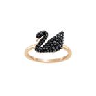 Iconic Swan Ring, Black , Rose Gold Plated