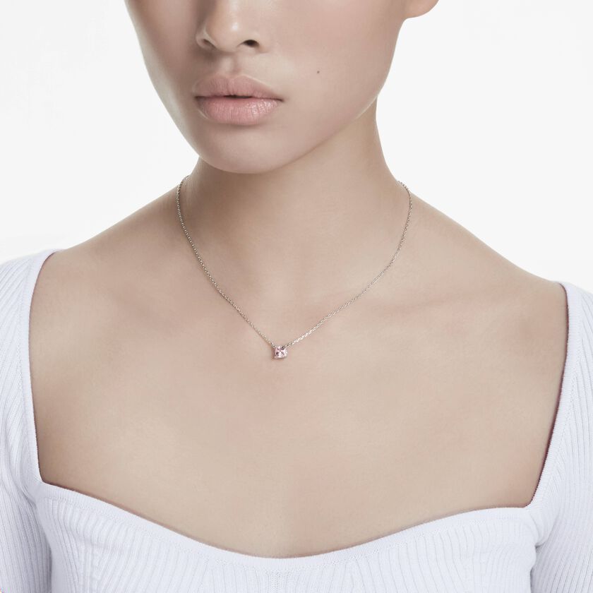 swarovski stilla pendant  square cut  pink  18k rose gold finish