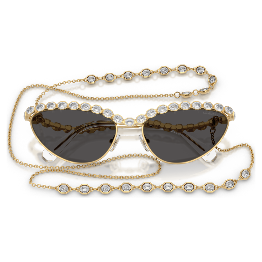swarovski sunglasses  cat eye shape  chain  gray