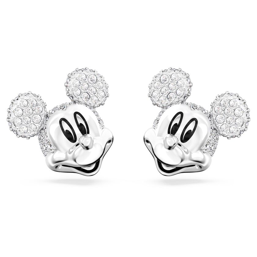 Disney Mickey Mouse stud earrings, White, Rhodium plated