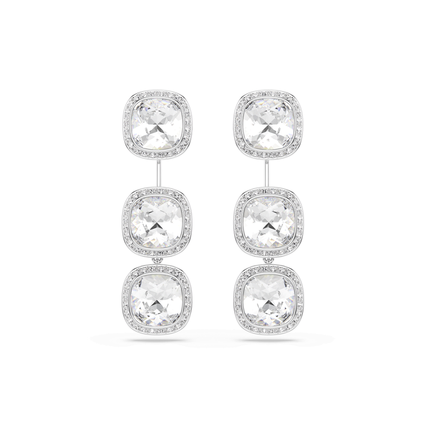 swarovski una angelic earrings  cushion cut  white  rhodium plated
