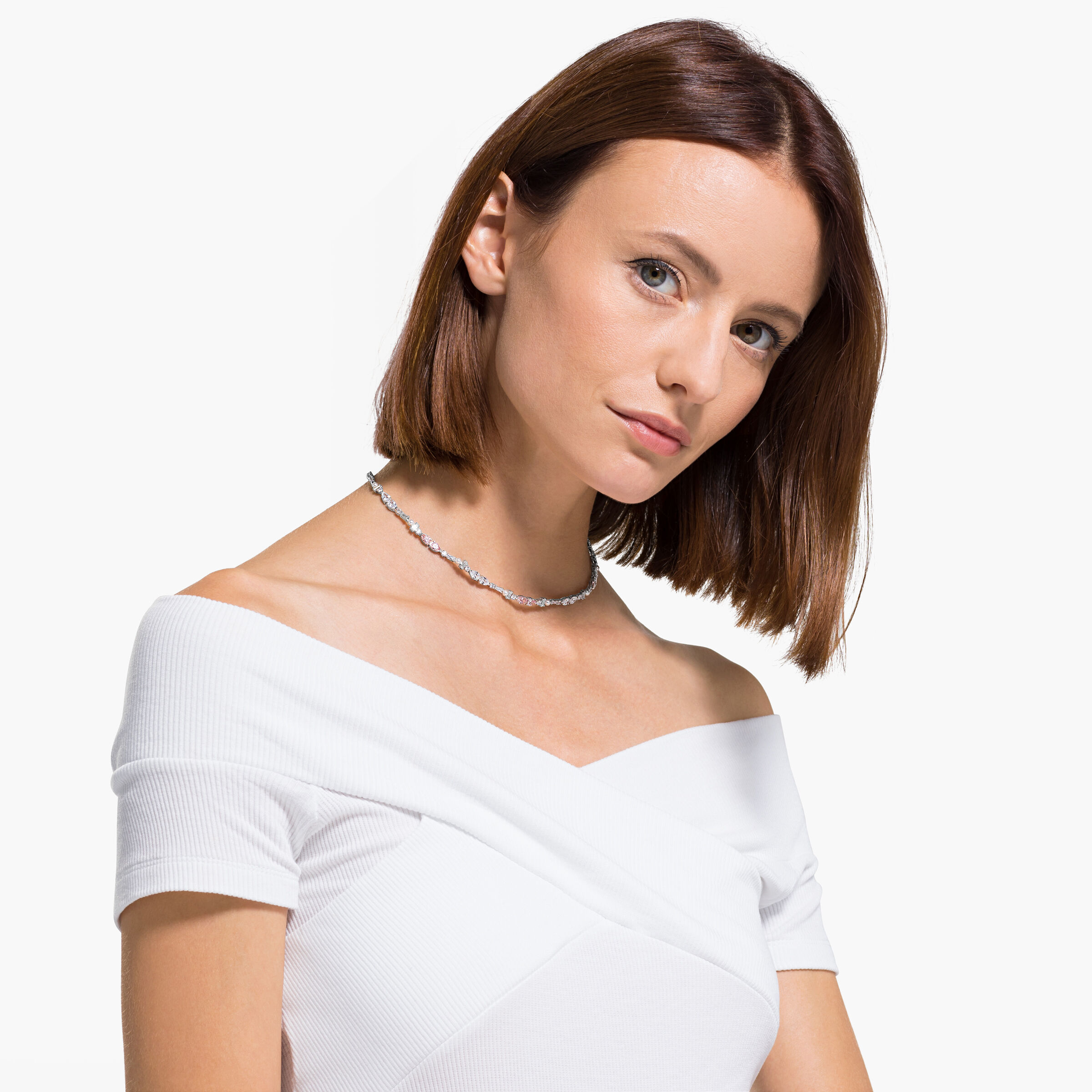 Buy Swarovski Perfection Chaton Necklace Pink Rhodium plated
