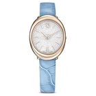 swarovski imber watch swiss made leather strap blue champagne gold tone finish