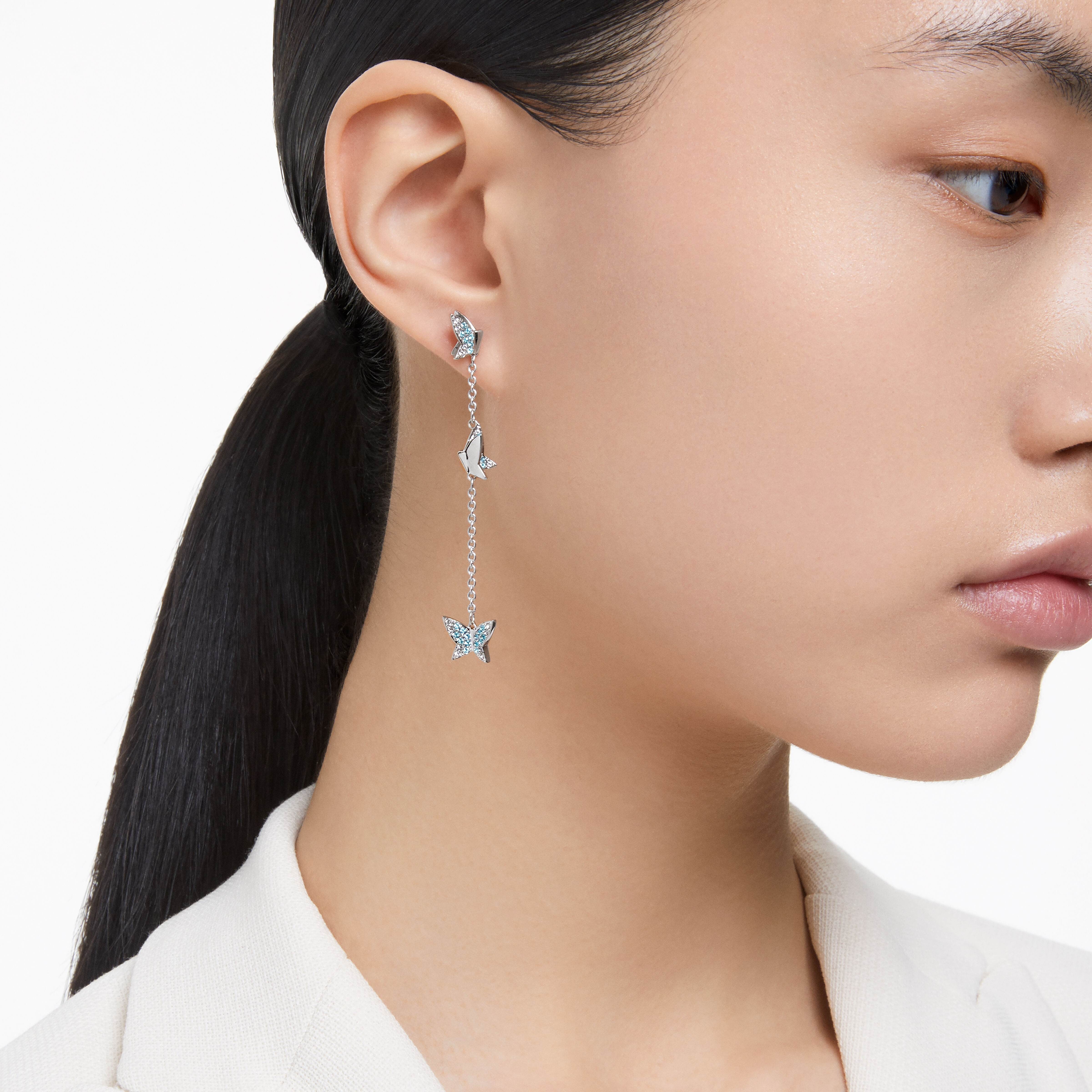 Buy Swarovski Lilia drop earrings Butterfly Blue Rhodium plated