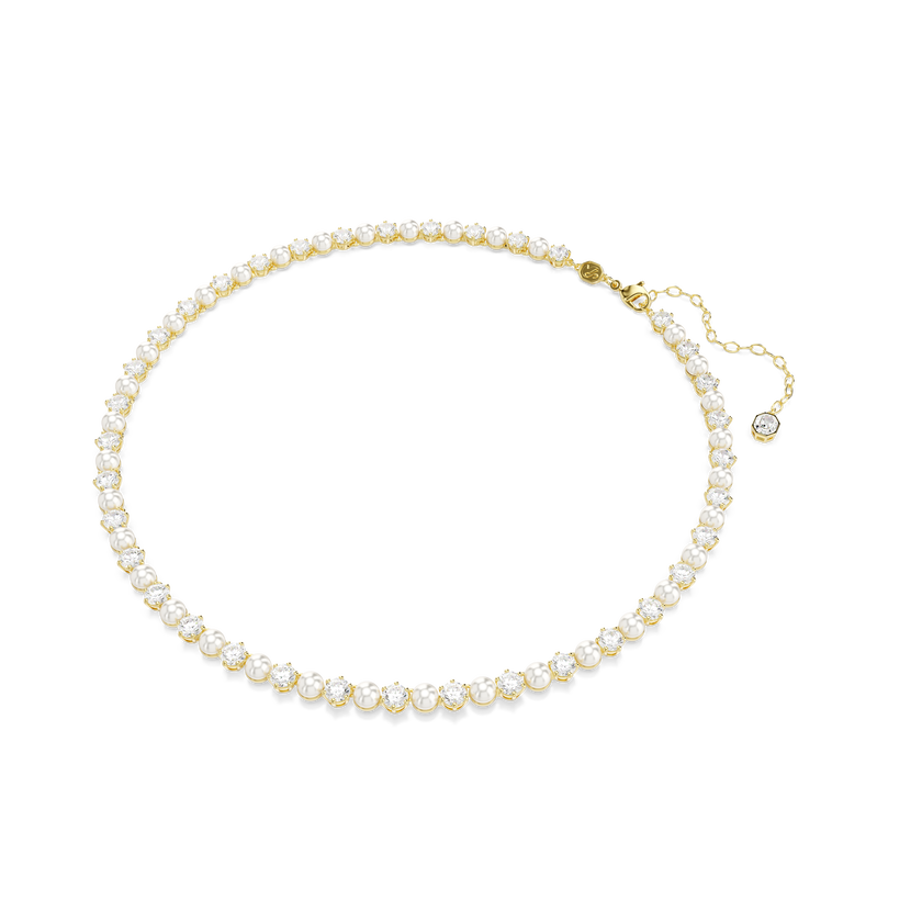 swarovski matrix tennis necklace  crystal pearl  round cut  white  gold tone plated