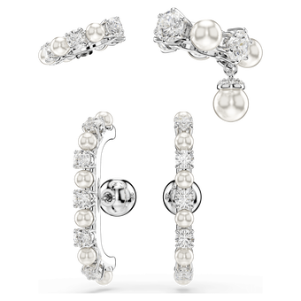 swarovski matrix ear cuff set 3 crystal pearl round cut white rhodium plated