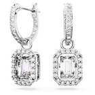 Millenia drop earrings, Octagon cut, White, Rhodium plated
