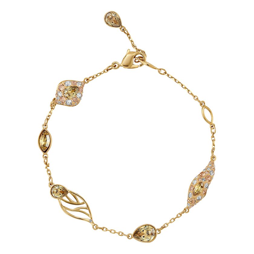 Graceful Bloom Decorative Bracelet, Brown, Gold-tone plated