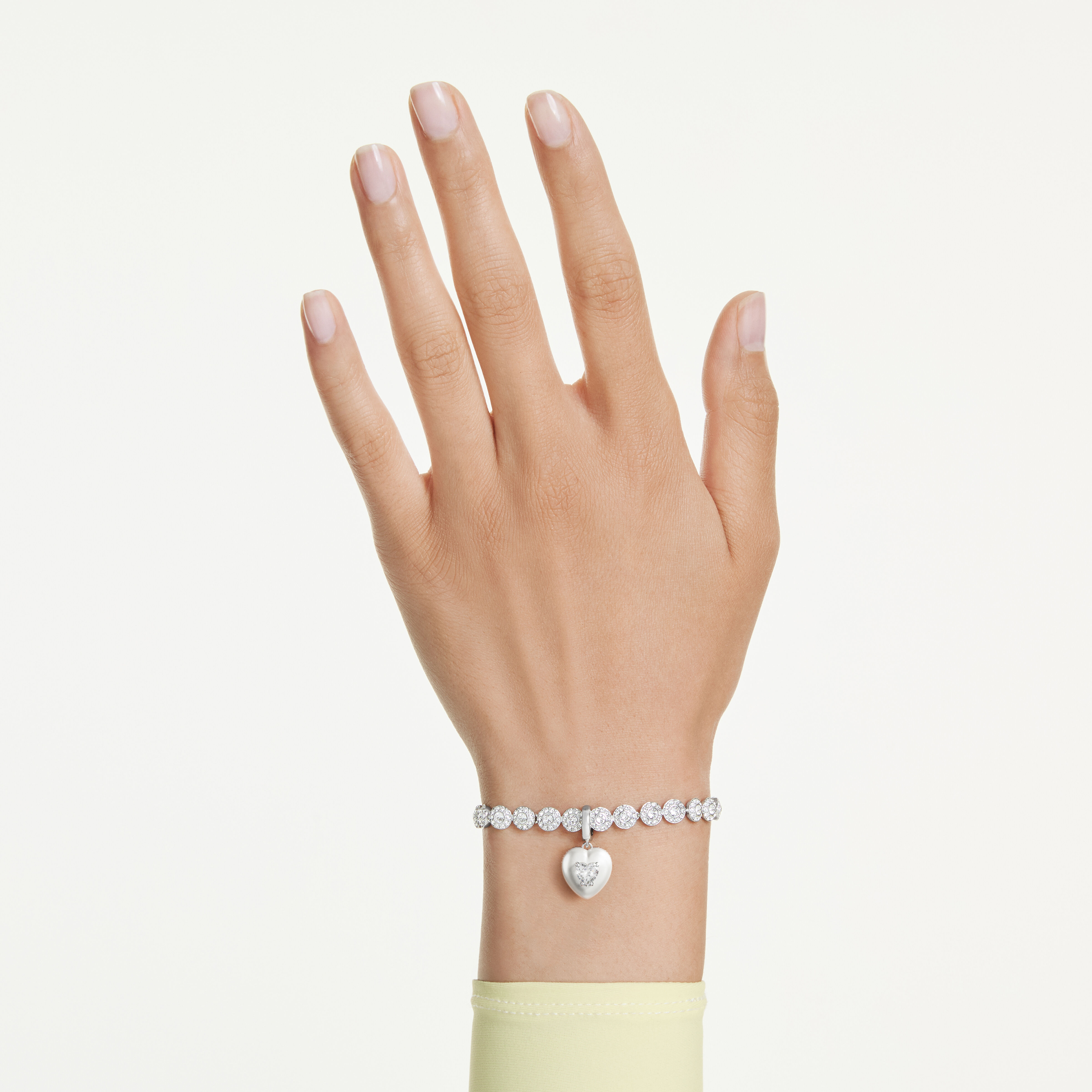 swarovski idyllia charm  mixed cuts  pearl colored coating  heart  white  rhodium plated