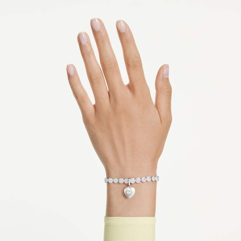 swarovski idyllia charm  mixed cuts  pearl colored coating  heart  white  rhodium plated