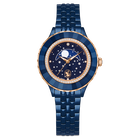 swarovski octea moon watch  swiss made  metal bracelet  blue  blue finish