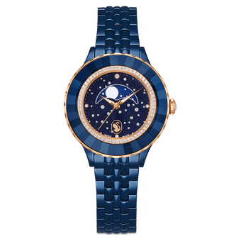 swarovski octea moon watch  swiss made  metal bracelet  blue  blue finish
