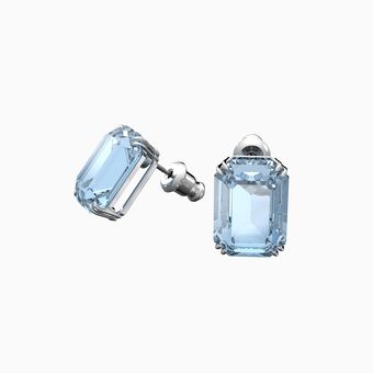 Millenia stud earrings, Octagon cut crystals, Blue, Rhodium plated