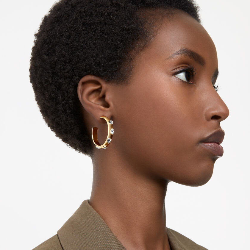 Dextera hoop earrings, Mixed cuts, White, Gold-tone plated