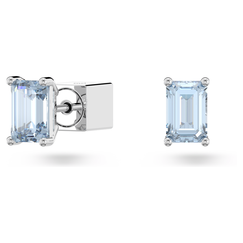 swarovski chroma stud earrings  cushion cut  blue  rhodium plated