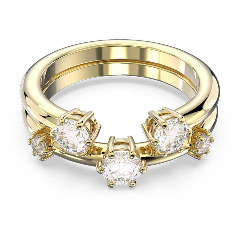 Constella ring, Set (2), Round cut, White, Gold-tone plated