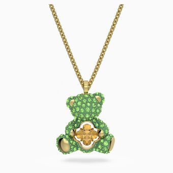 Teddy pendant, Green, Gold-tone plated