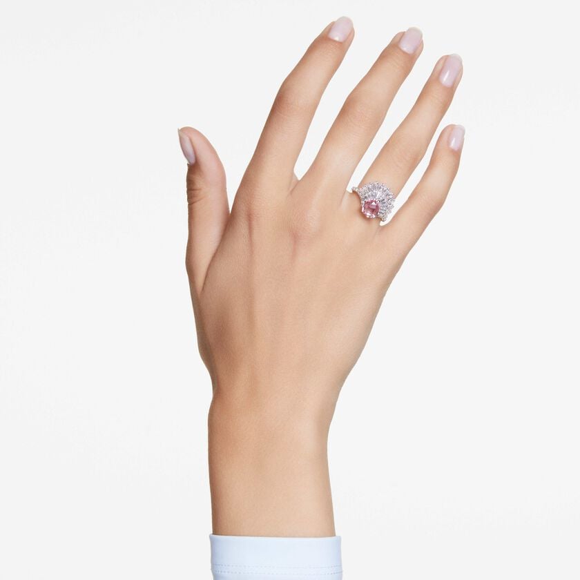 swarovski idyllia cocktail ring  mixed cuts  shell  pink  rhodium plated