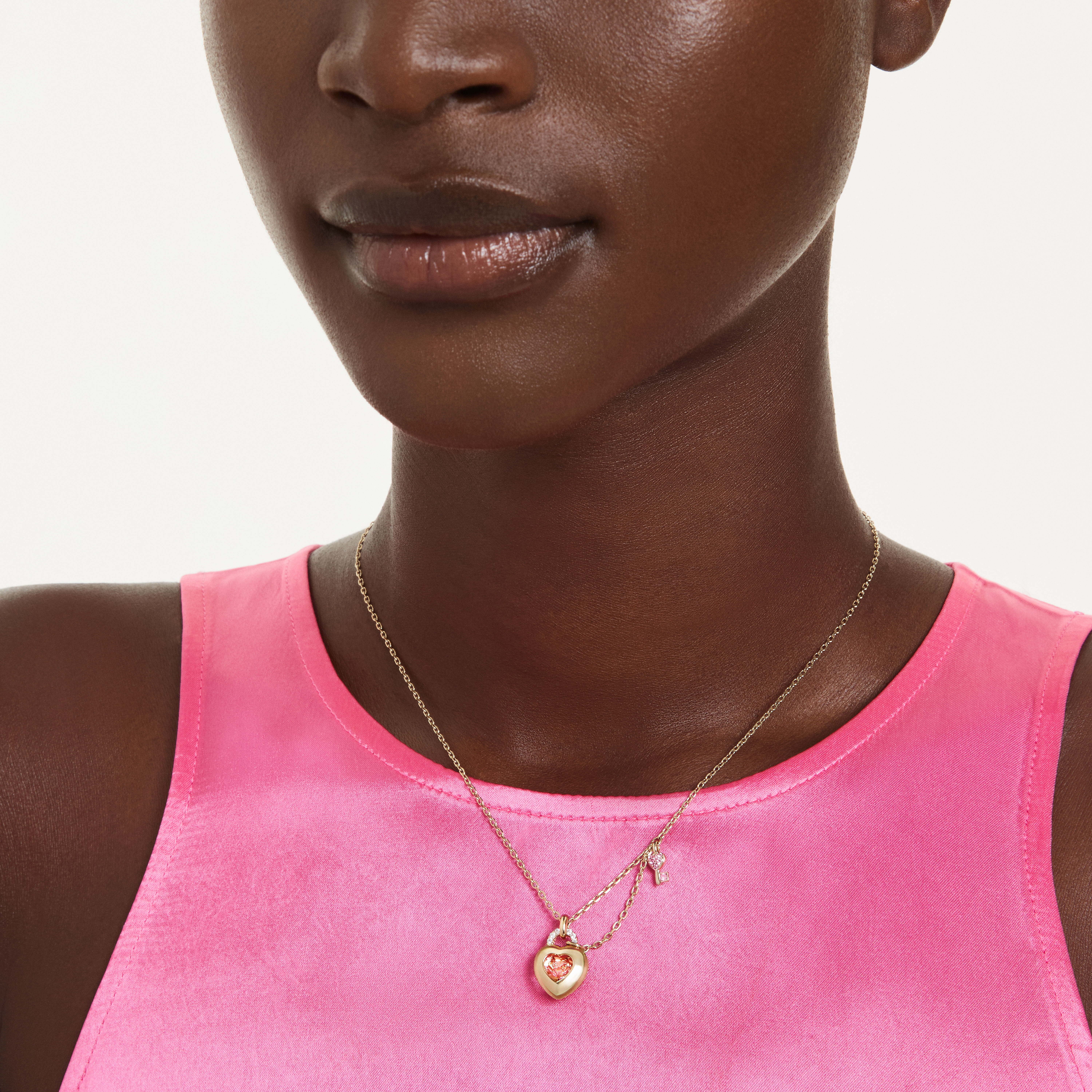 swarovski idyllia pendant  mixed cuts  heart  key  pink  gold tone plated