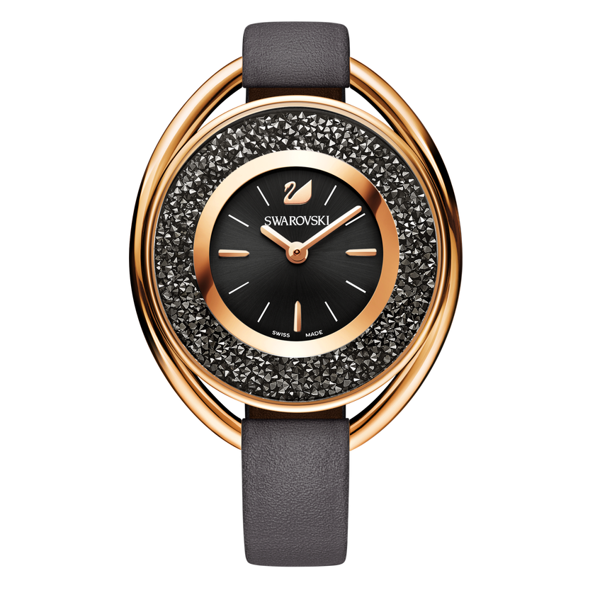 Crystalline  Oval Watch, Gray, Rose Gold Tone