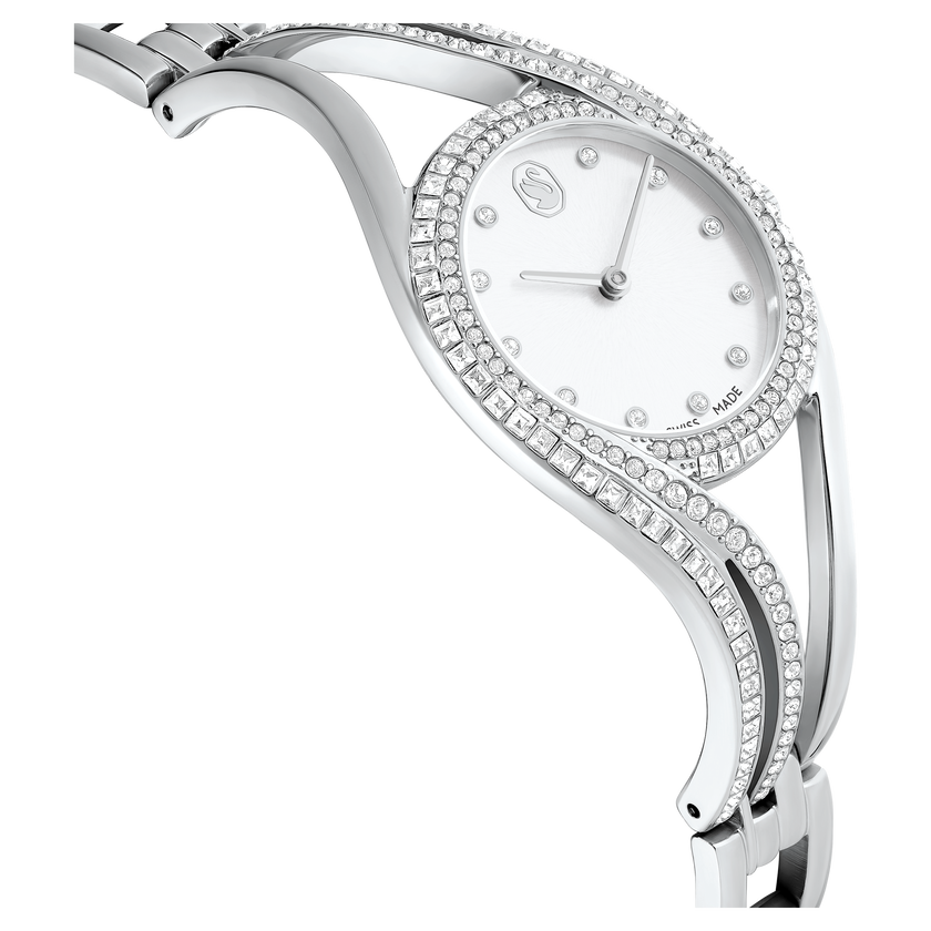 swarovski hyperbola bangle watch  swiss made  metal bracelet  silver tone  stainless steel