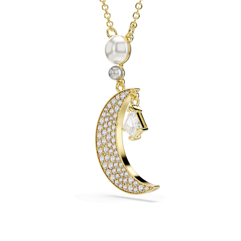 swarovski symbolica pendant  round cut  moon  white  18k gold finish