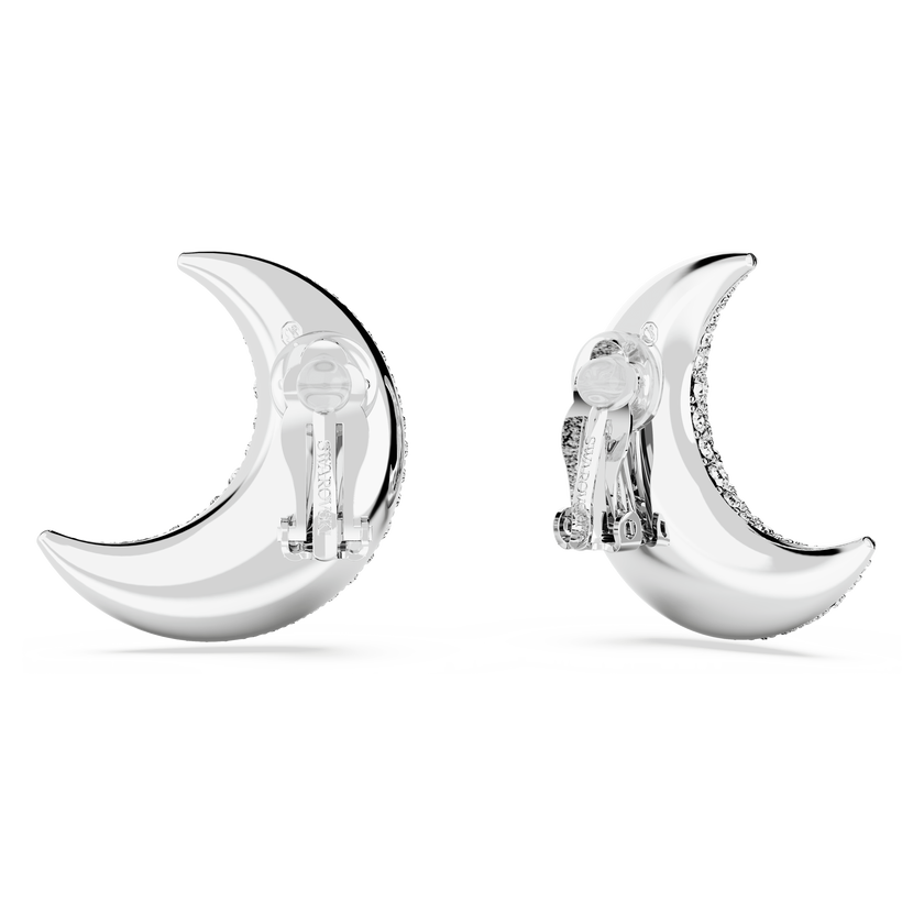 swarovski luna clip earrings  moon  white  rhodium plated