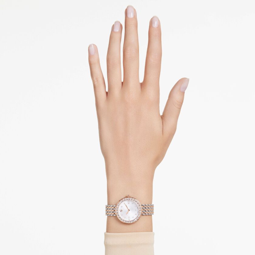 swarovski certa watch  swiss made  metal bracelet  rose gold tone  mixed metal finish
