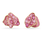 Florere stud earrings, Asymmetrical design, Flower, Pink, Gold-tone plated