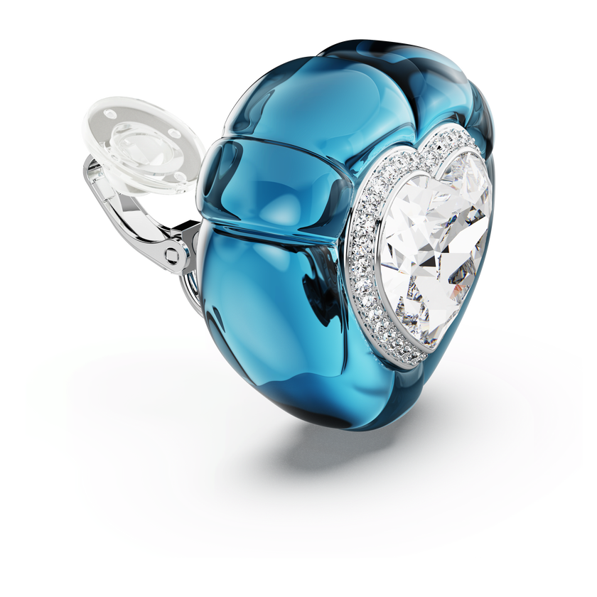 swarovski dulcis clip earrings  heart cut  pav   heart  blue  rhodium plated