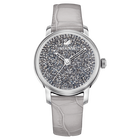 Crystalline Hours Quartz Watch, Leather strap, Gray, Stainless steel
