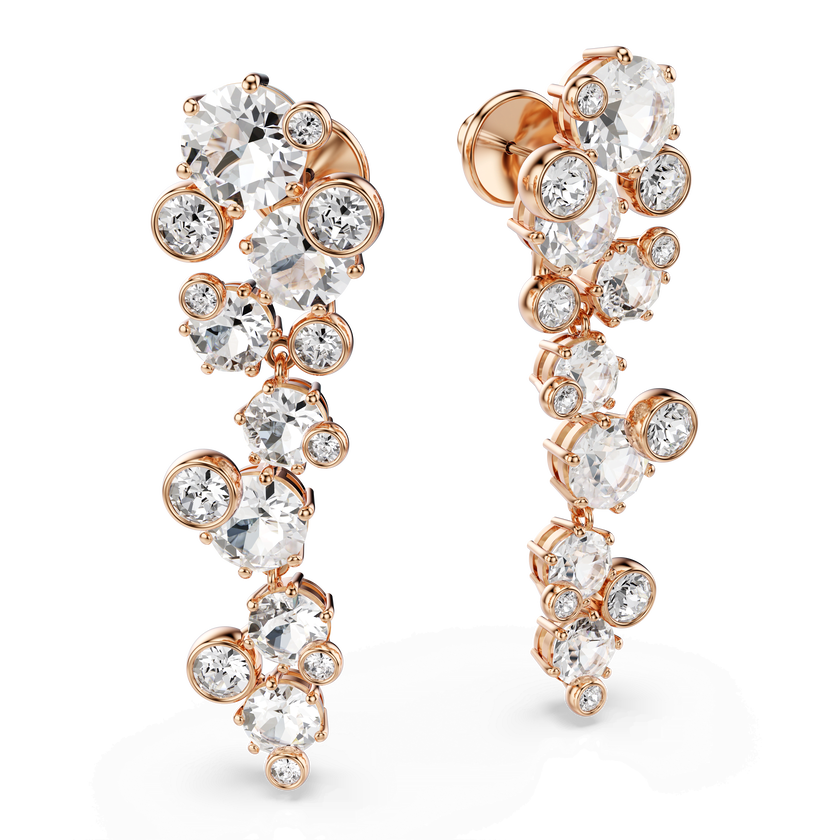 swarovski constella earrings  round cut  white  18k rose gold finish