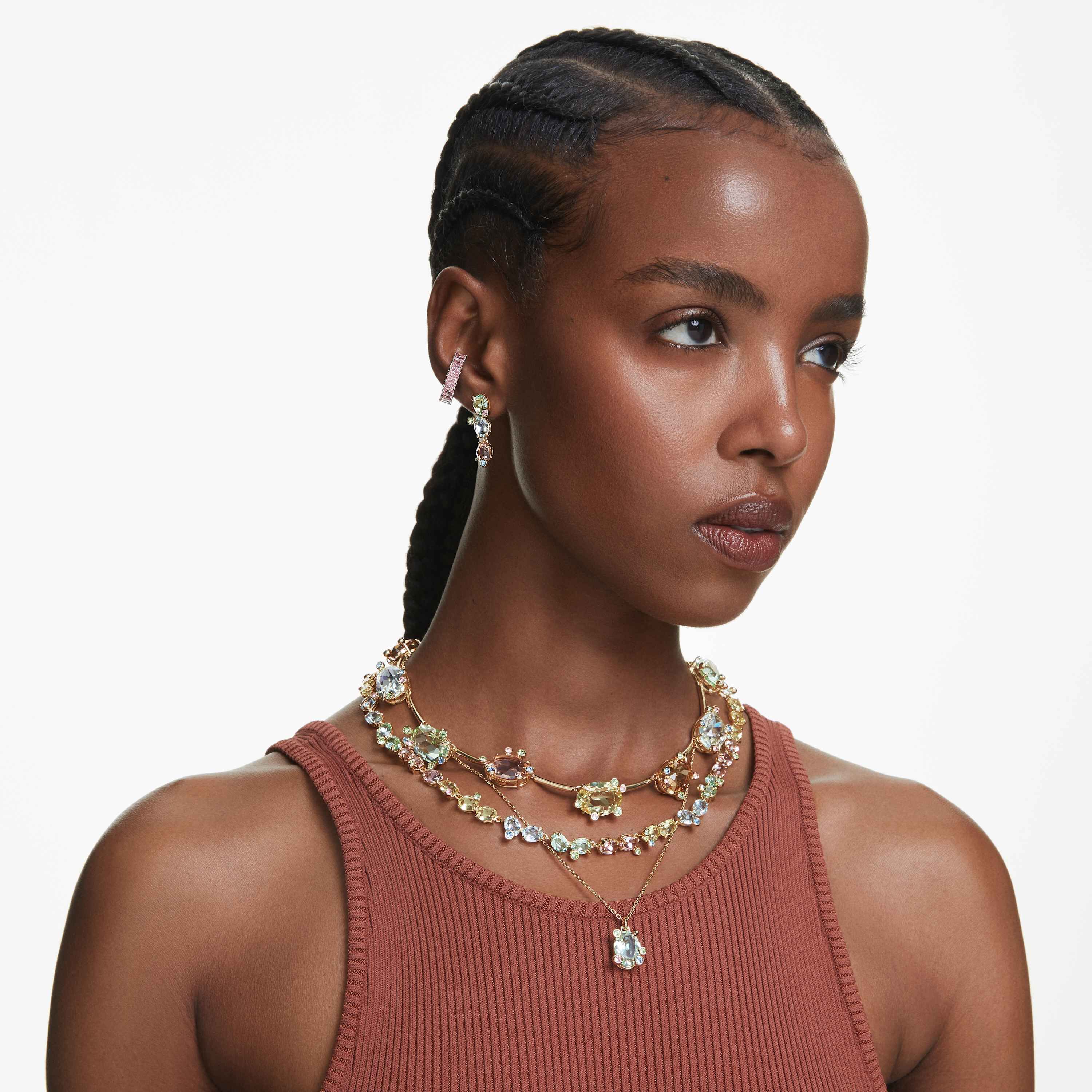 swarovski matrix ear cuffs  baguette cut  pink  rhodium plated