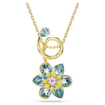 swarovski idyllia pendant mixed cuts flower blue gold tone plated