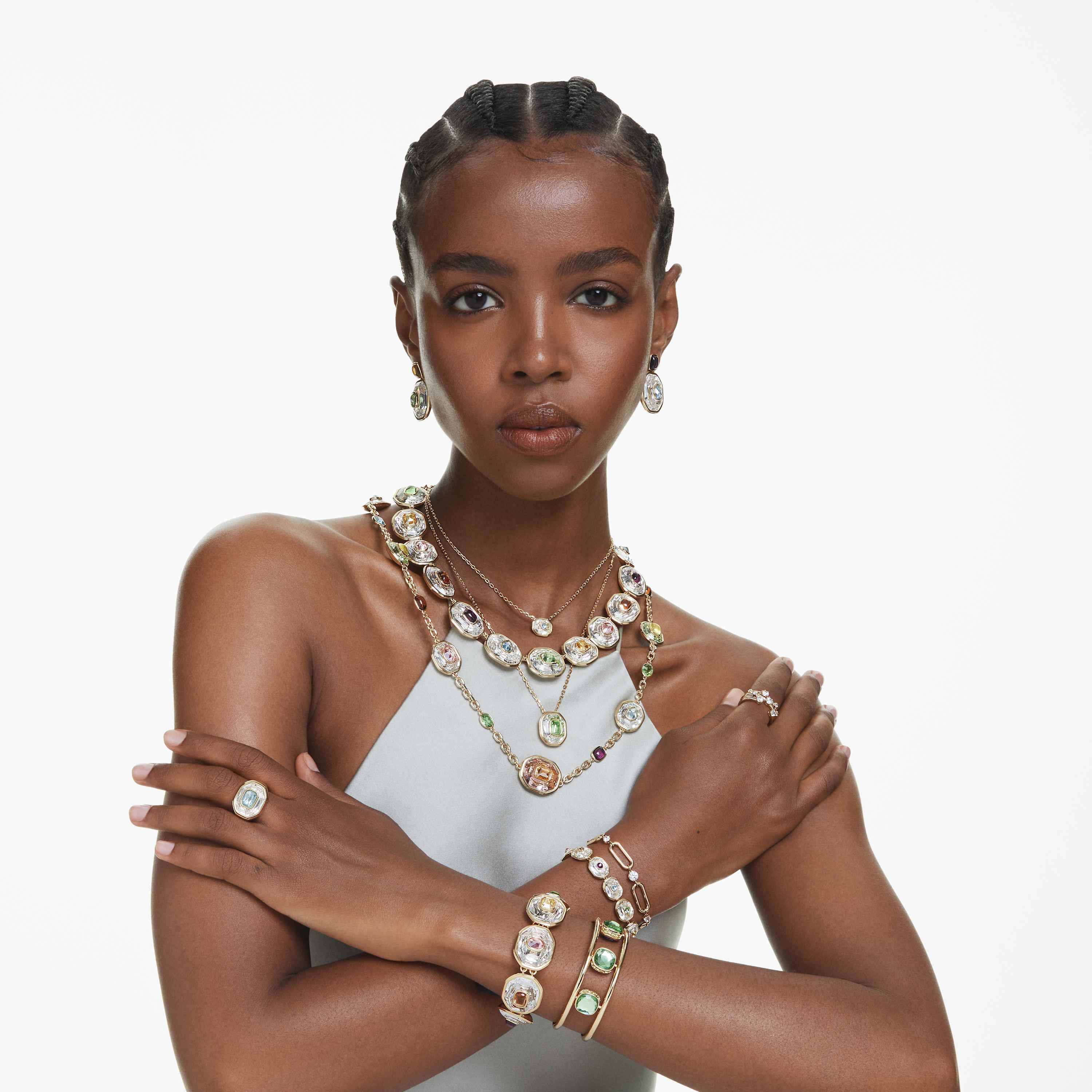 swarovski constella ring  set  2   round cut  white  gold tone plated