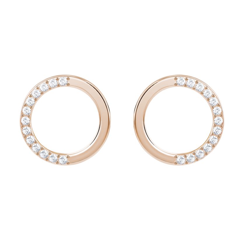 Lucy Pierced Earrings, White, Rose-gold tone plated