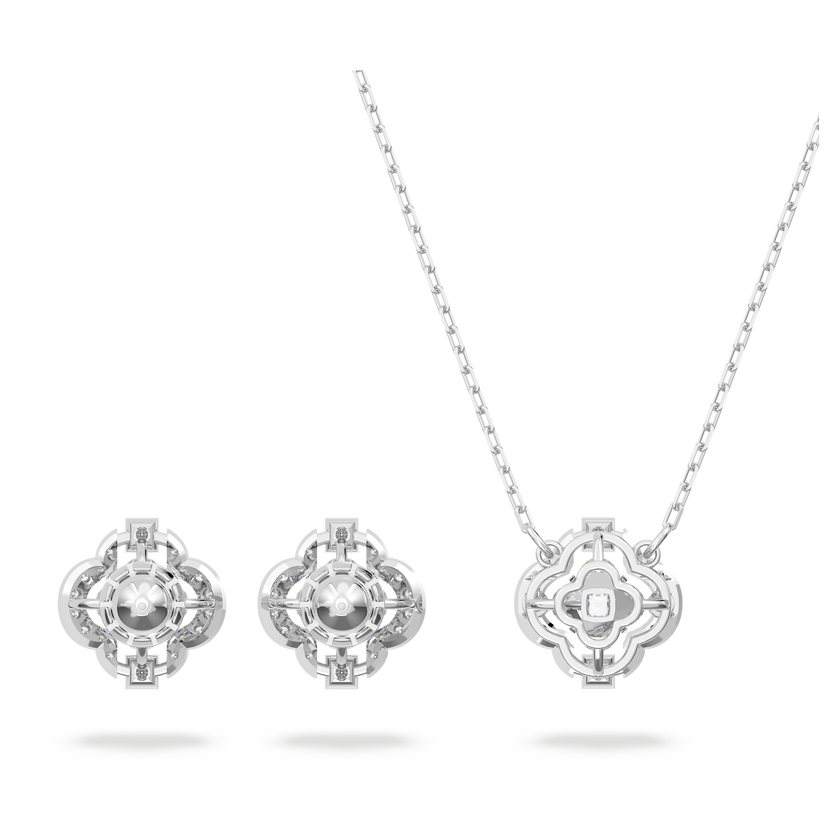 swarovski sparkling dance set  mixed cuts  clover  white  rhodium plated