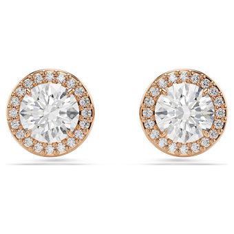 swarovski una angelic stud earrings  round cut  pav   white  18k rose gold finish