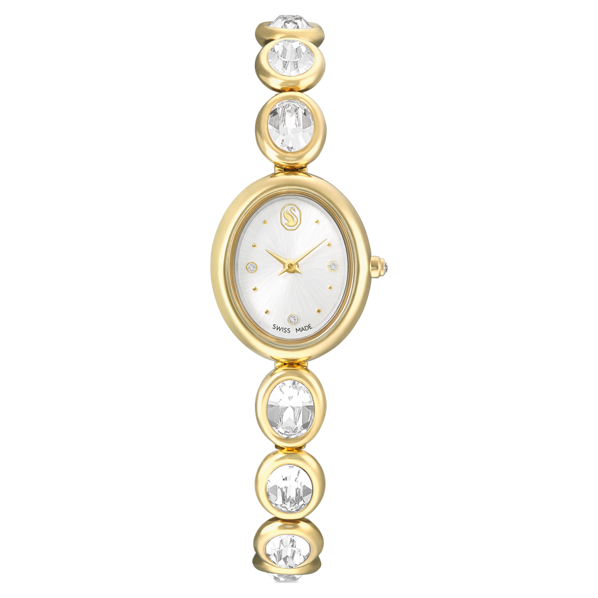 swarovski imber oval watch  swiss made  metal bracelet  gold tone  gold tone finish