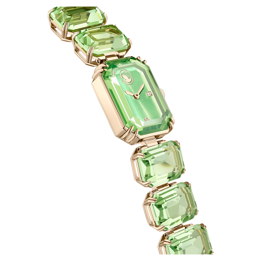 swarovski watch  octagon cut bracelet  green  champagne gold tone finish