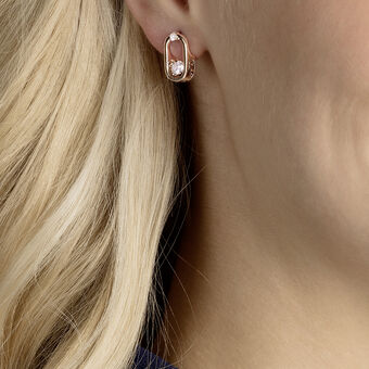 swarovski una stud earrings  round cut  oval shape  white  18k rose gold finish
